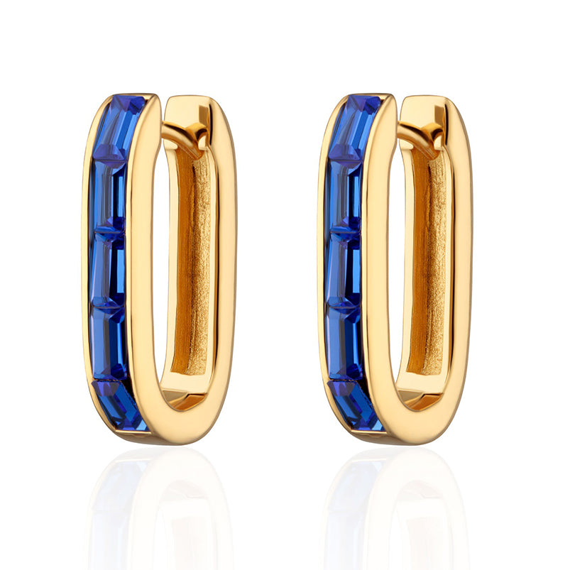 18k gold plated oval baguette hoop green stone earrings